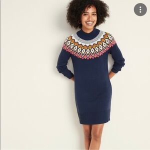 Old Navy Navy and Multicolor Long Sleeve Dress